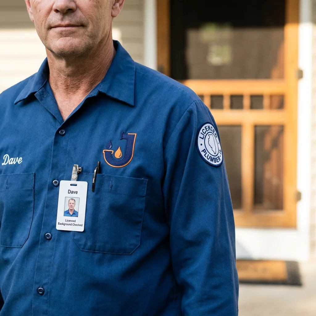 Licensed plumber showing ID badge in Petersburg, AK