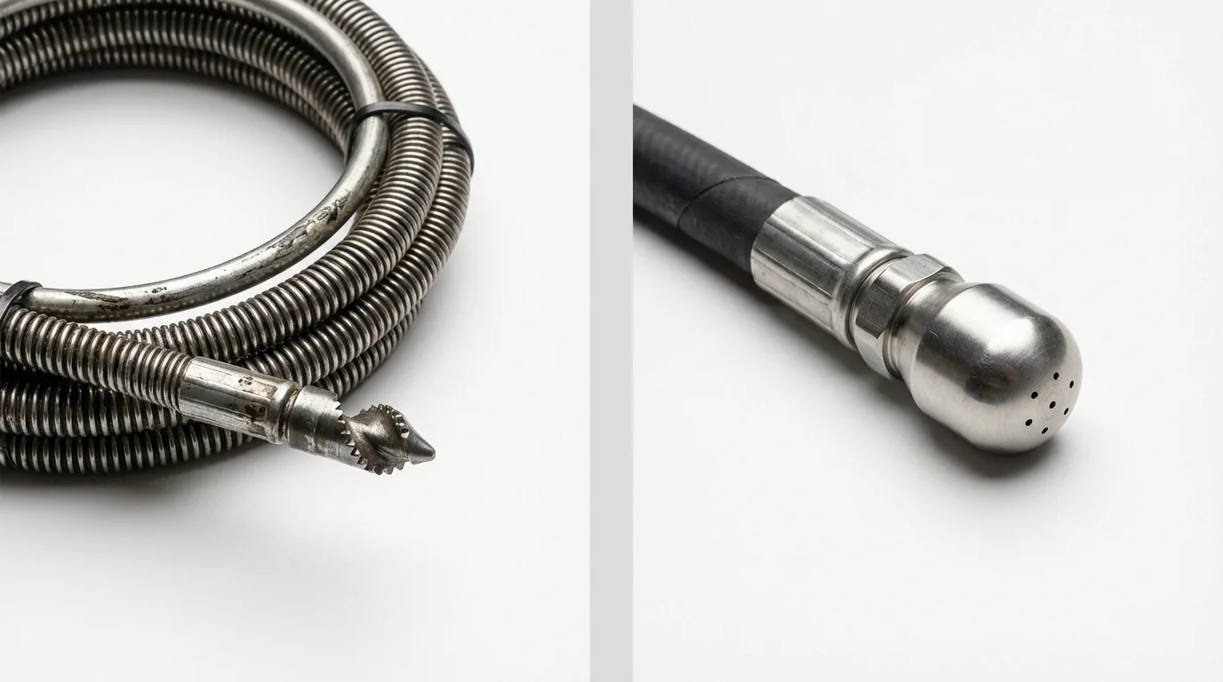 Drain snake cable and hydro jetting nozzle used for drain cleaning in Petersburg, AK